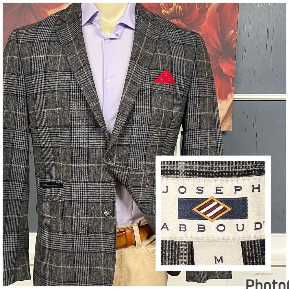 Joseph Abboud Tweed Blazer Jacket Sport Coat‎ Mens Sz Medium (42R) Gray/Navy/Tan
